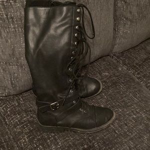 Leather knee hi lace up Boots
